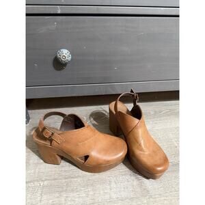 Black Mountain Brown Vegan Leather Boho Slingback Clogs Wedge Shoes Size 9